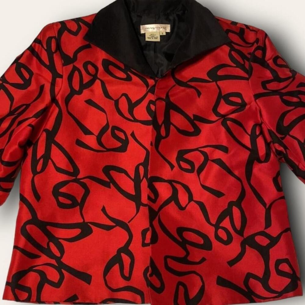Vintage Abstract Blazer Jacket Red Black Collared Transitions Size Small 1990s - Picture 2 of 6